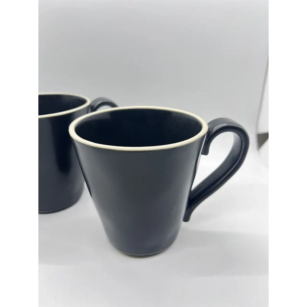 Crate & Barrel Marin Black Matte Coffee Mugs Curved Rim Portugal - Set Of 2